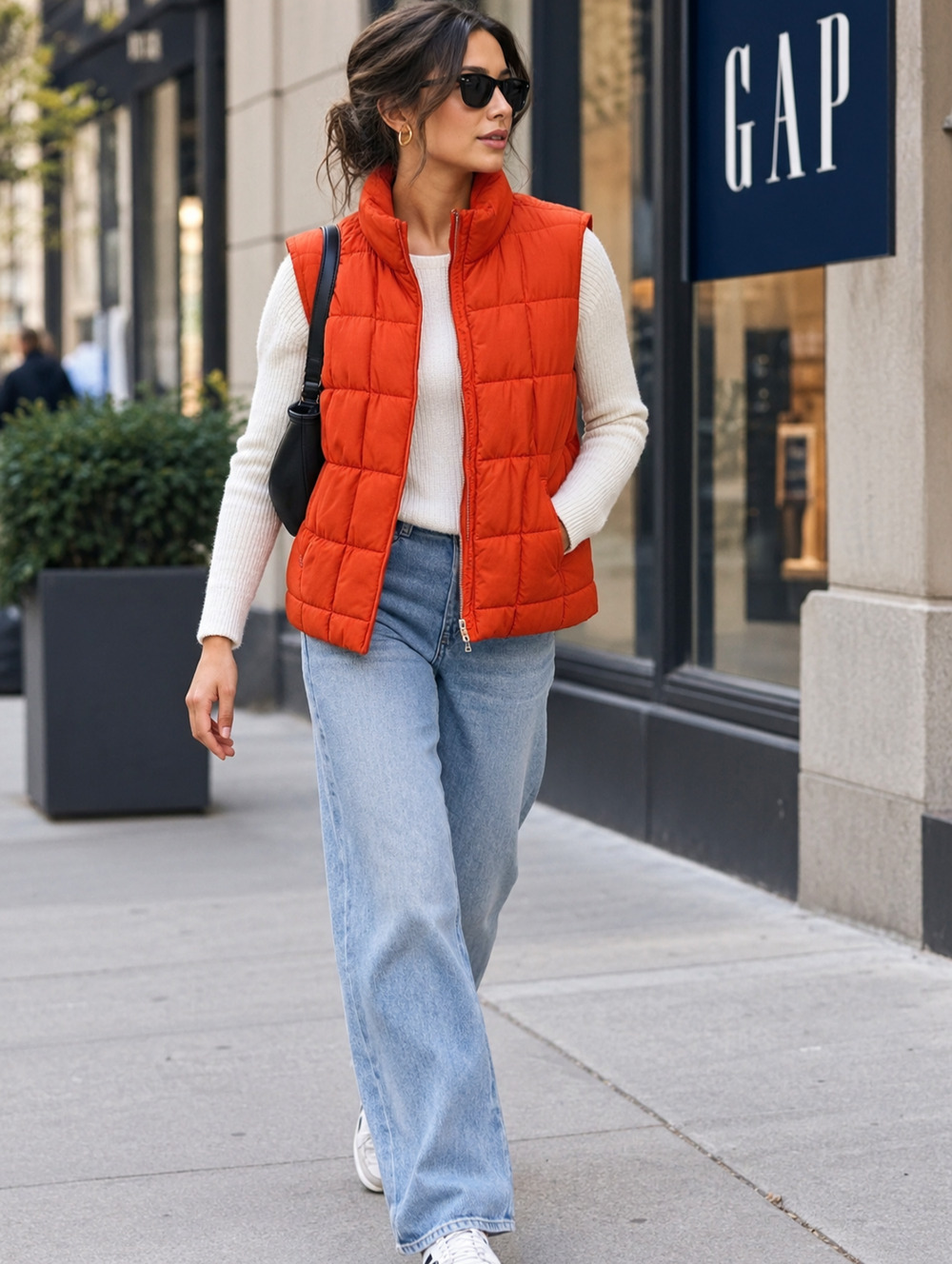 Vintage Gap Vest Women’s Medium Orange Goose Down Puffer Full Zip Hike Outdoors